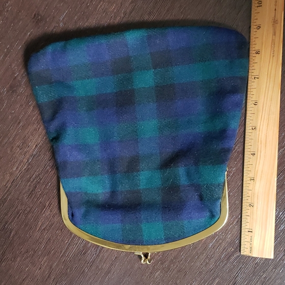 VTG BEST & CO Fifth Ave NY, plaid clutch, black watch Tartan, blue/green - Picture 7 of 9